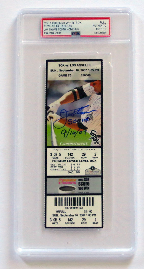 Jim Thome Autographed Chicago White Sox Encapsulated Ticket W/ 500th HR PSA/DNA Graded AUTO 10