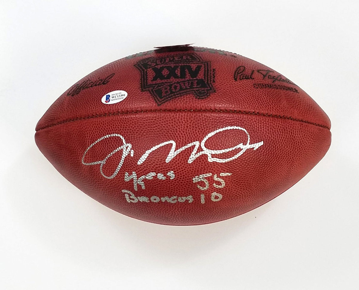 Joe Montana Autographed San Francisco 49ers Super Bowl XXIV Football W/ 49ers 55 Broncos 10 Beckett Witnessed