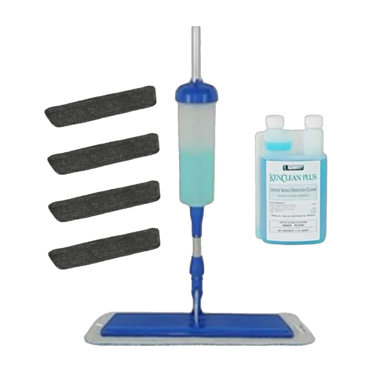 Kennedy Bucketless Spray Mop Kit with 4 Microfiber Pads and 1 Quart Disinfectant Concentrate - Front view