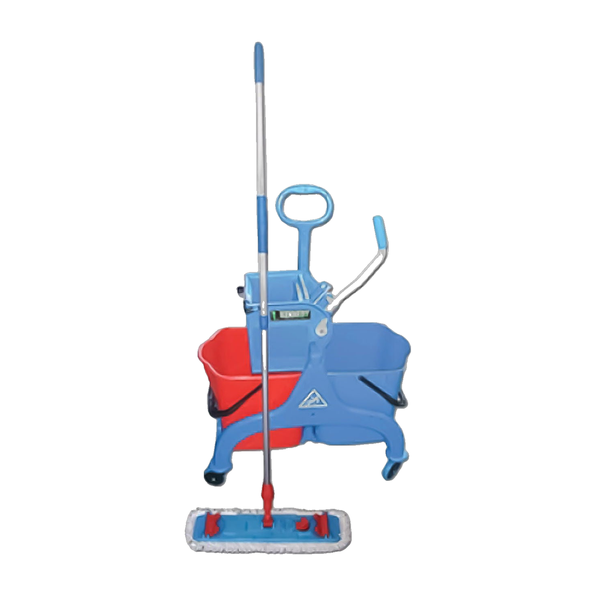 Kennedy Clean Zone Two Bucket Mop Trolley System with Wringer, Flat Mop and Microfiber Pads - Front view