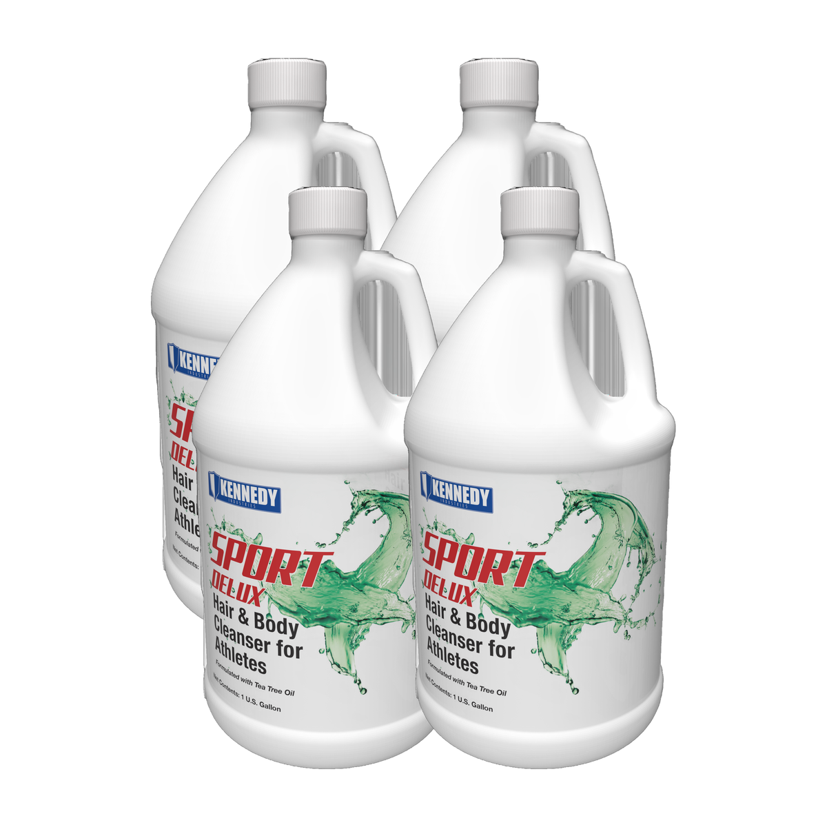 Kennedy Sport Delux Tea Tree Oil Hair and Body Cleanser - 1 Gallon (Pack of 4) with 2 Pumps