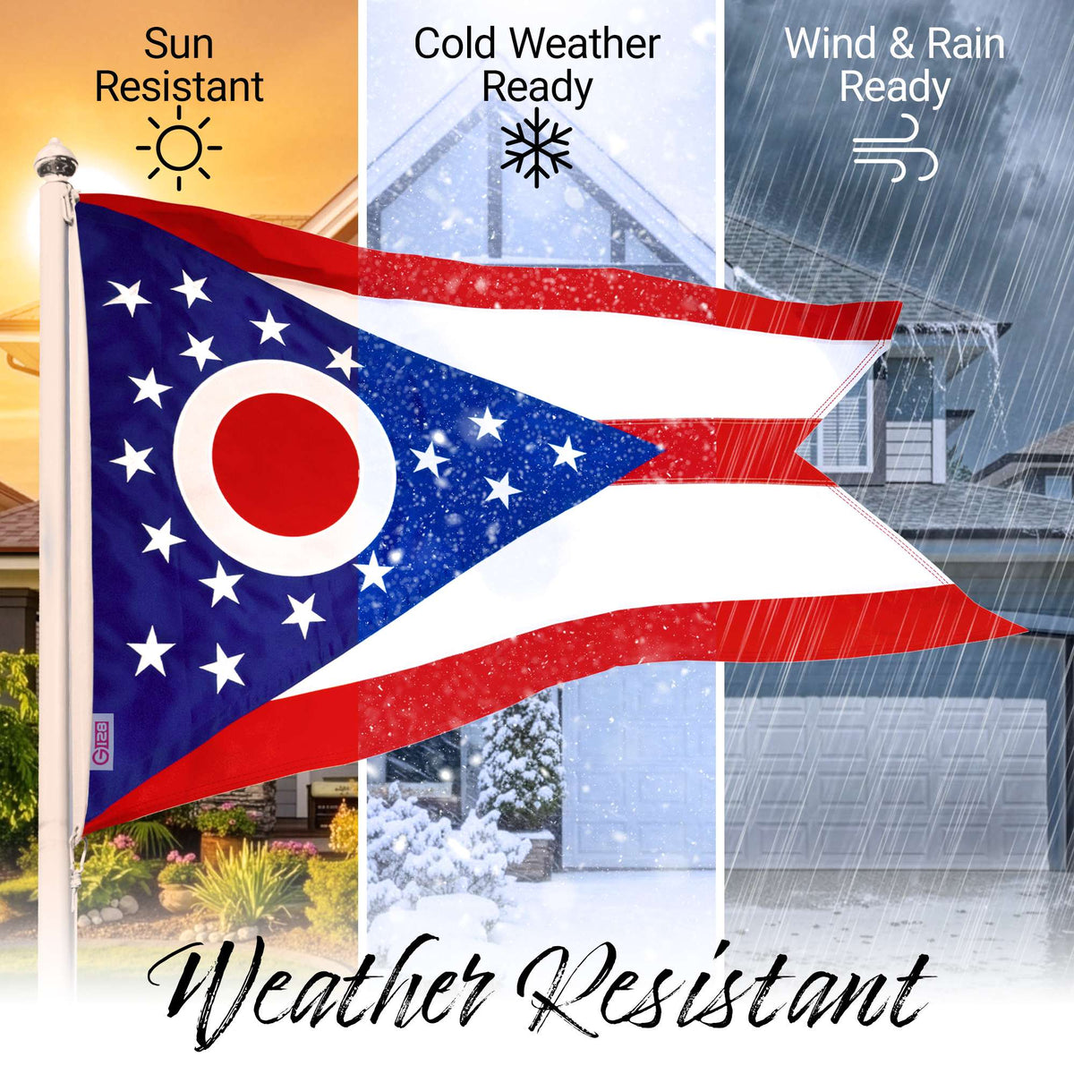 G128 Ohio OH State Flag, 2x3 Ft, StormFlyer Series Embroidered 220GSM Spun Polyester, Embroidered Design - View 7