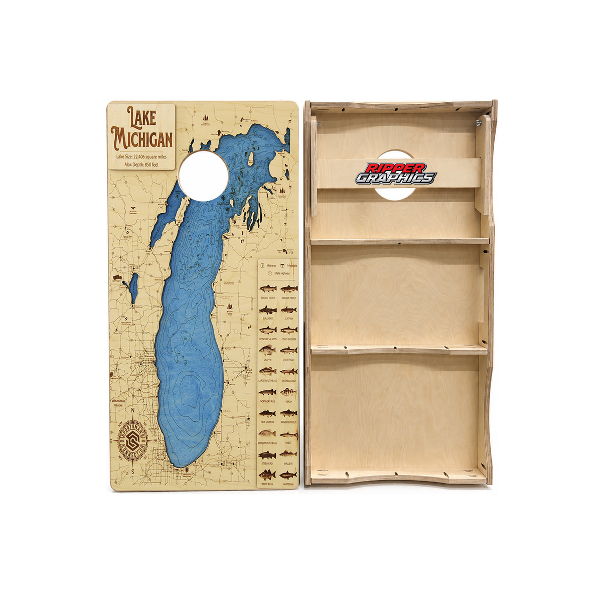 Lake Michigan Topography Cornhole Design product photo