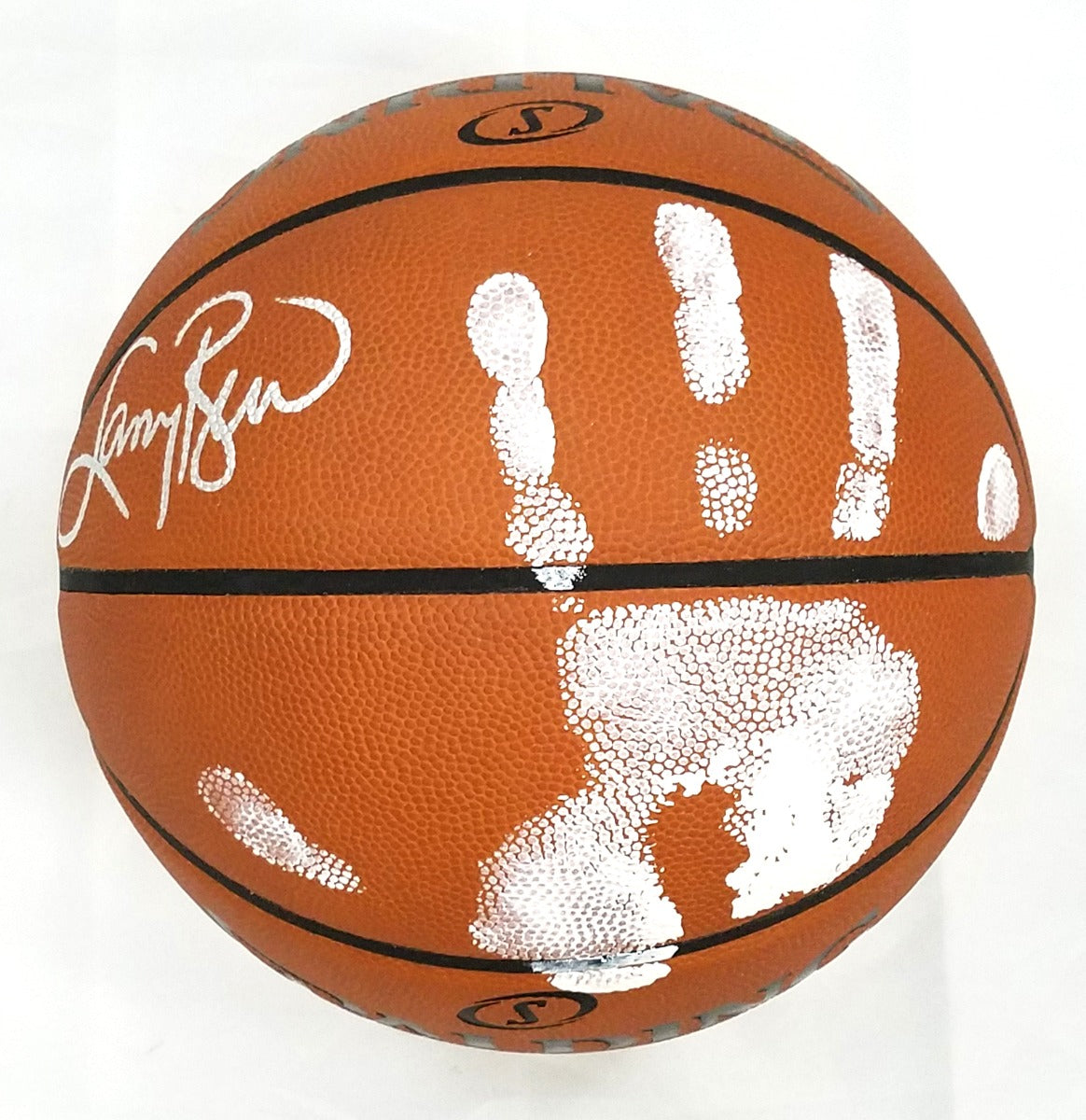 Larry Bird Autographed Boston Celtics NBA Replica Game Basketball With Hand Print in White Beckett Witnessed
