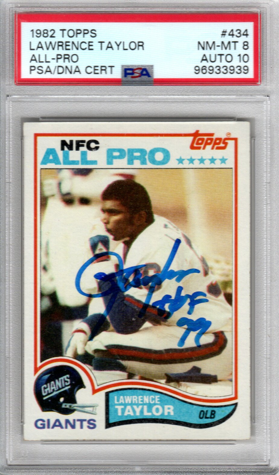 Lawrence Taylor Autographed New York Giants 1982 Topps #434 Rookie Card PSA NM-MT 8 AUTO 10