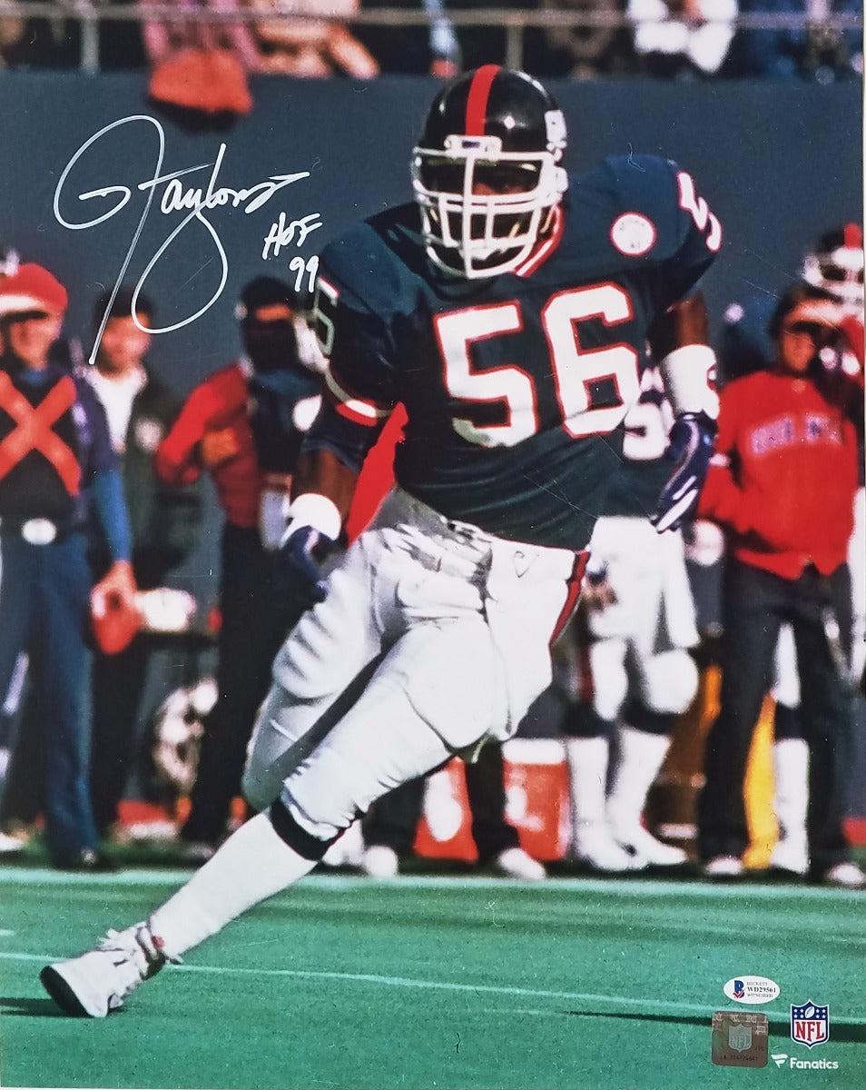 Lawrence Taylor Autographed New York Giants 16x20 Photo W/ HOF 99 Beckett Witnessed Blue Jersey