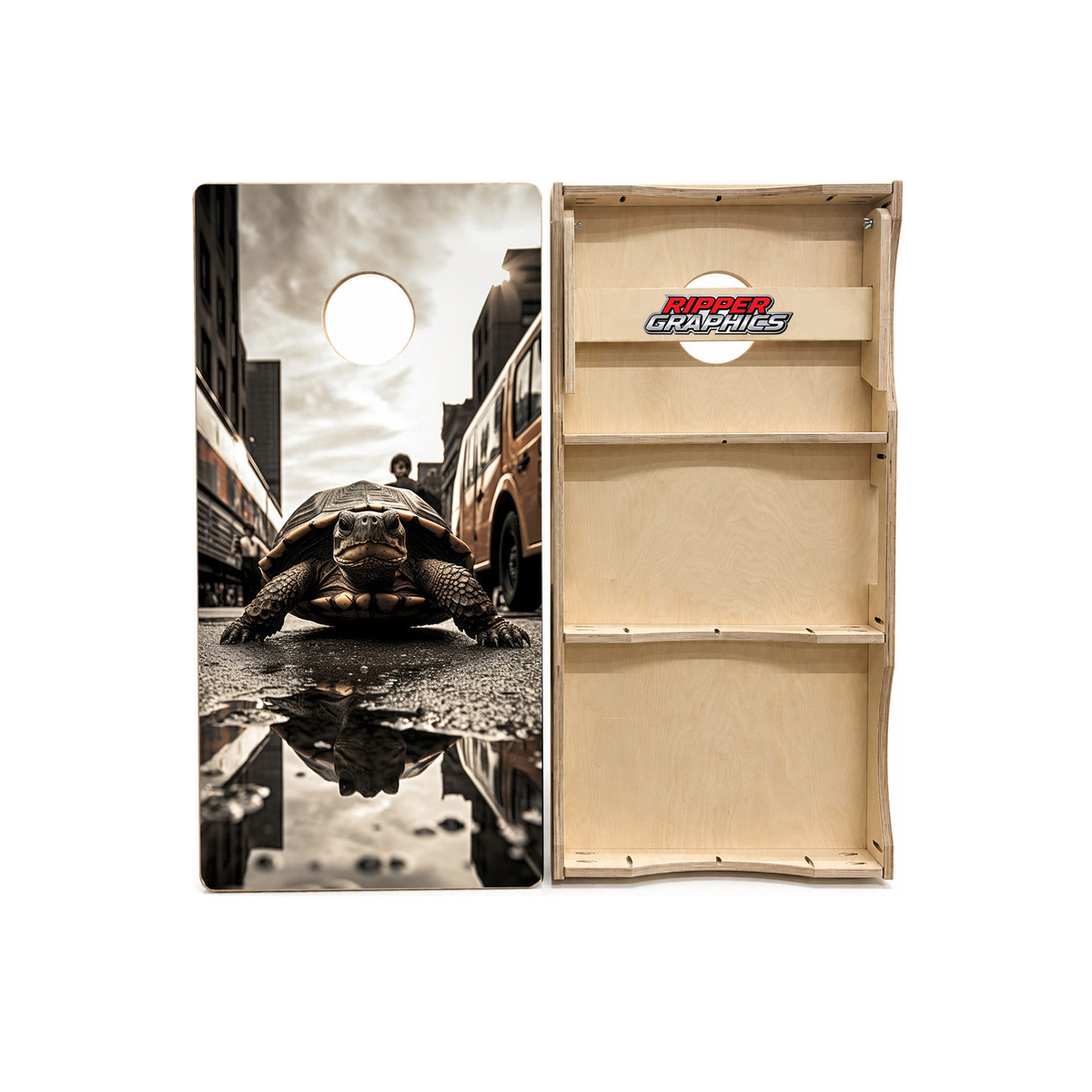 Little Turtle in a Big City Cornhole Design product photo