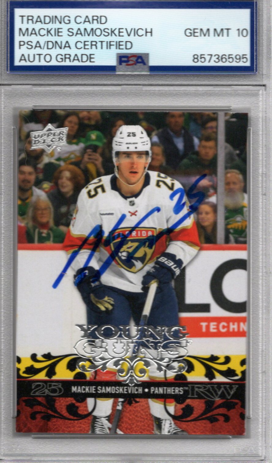 Mackie Samoskevich Signed Florida Panthers Upper Deck Young Guns T-23 Rookie Card – PSA Auto Gem MT 10