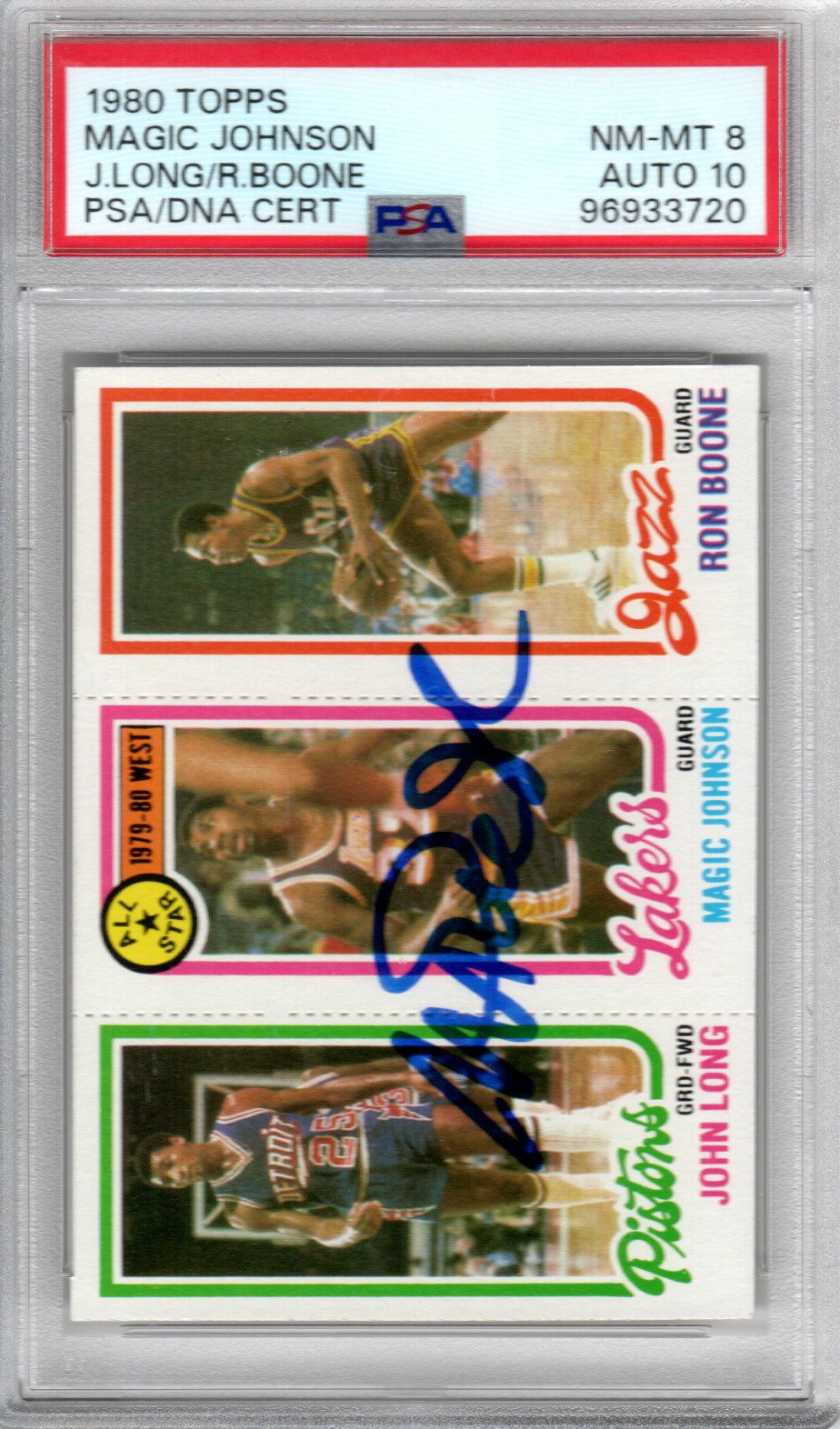 Magic Johnson Signed 1980 Topps Lakers Rookie Card – PSA NM/MT 8 Auto 10