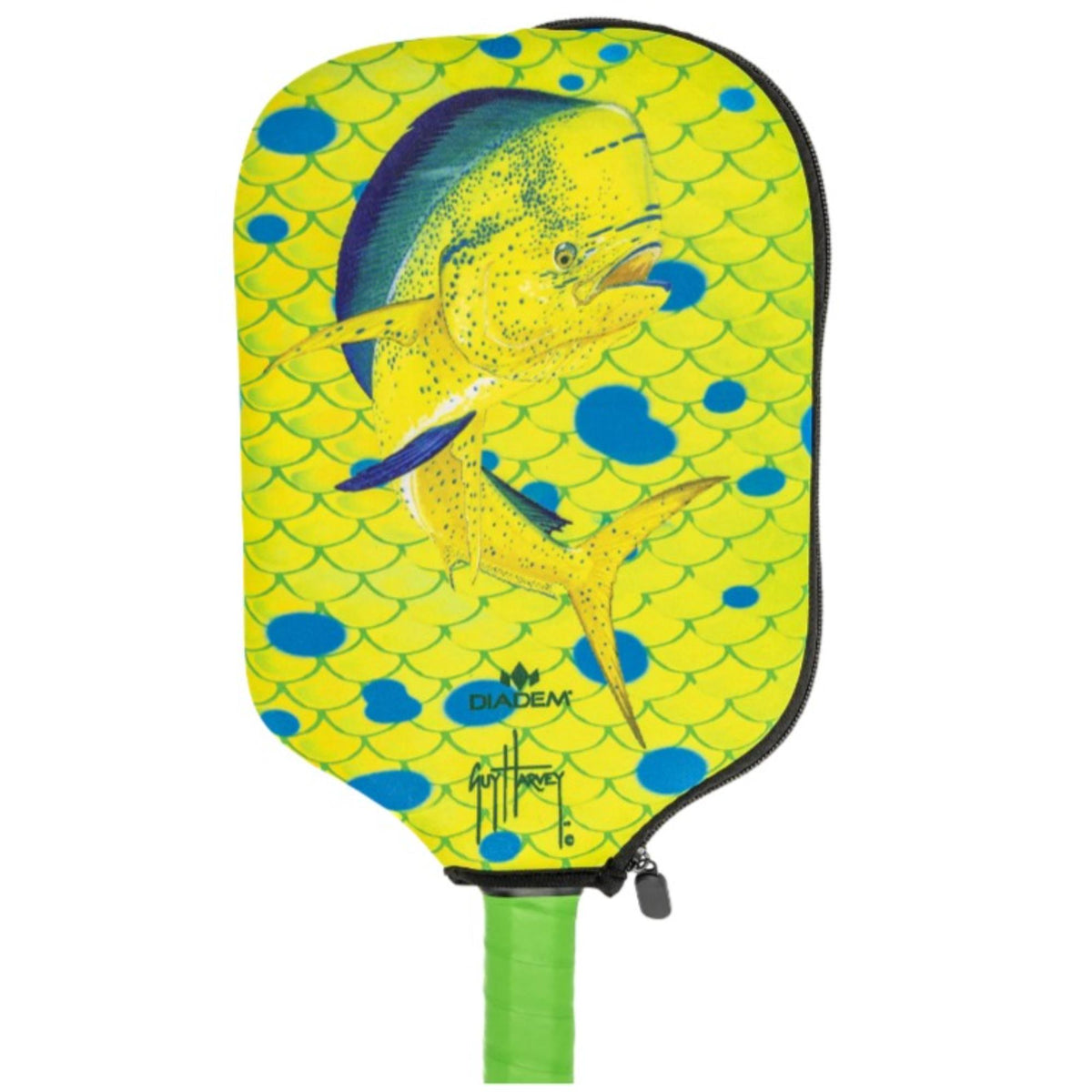 Diadem paddle cover with a zippered design and large front logo, shown fitted over a paddle with handle visible.