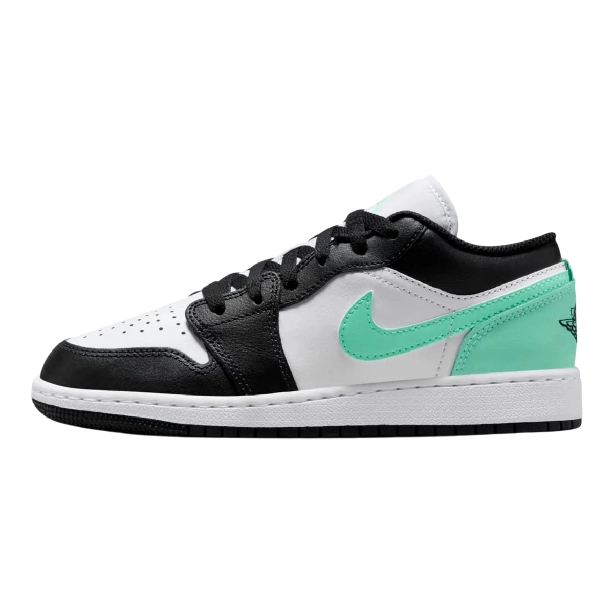 Air Jordan 1 Low Big Kids' (GS) Sneakers — White/Black/Green Glow Low-Top