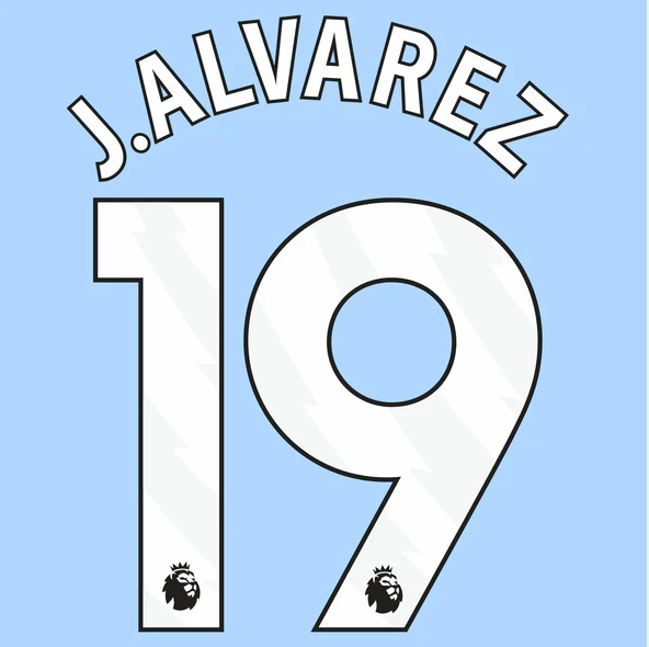 Manchester City 2023-Home J. Alvarez #19 Jersey Name Set-White