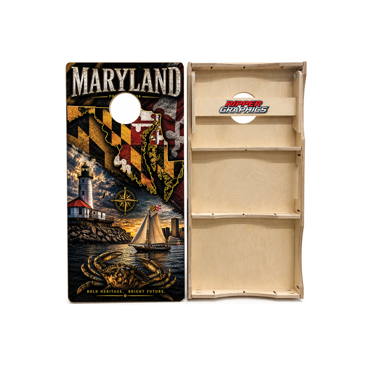 Maryland Bold Heritage Bright Future Cornhole Design product photo
