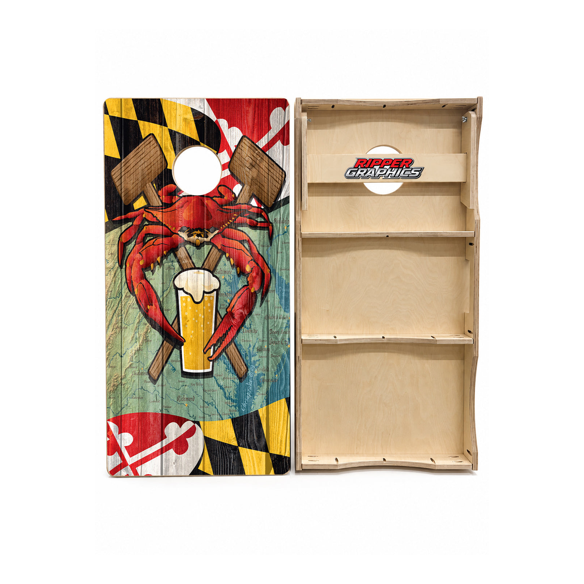 Maryland Crab & Beer Themed Cornhole Design - CH3506 - Great Call Athletics