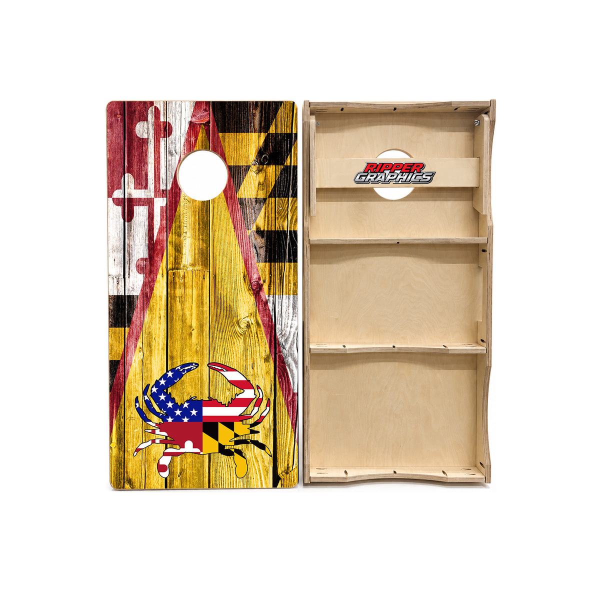 Maryland Flag American Flag Crab Barnwood Cornhole Design product photo