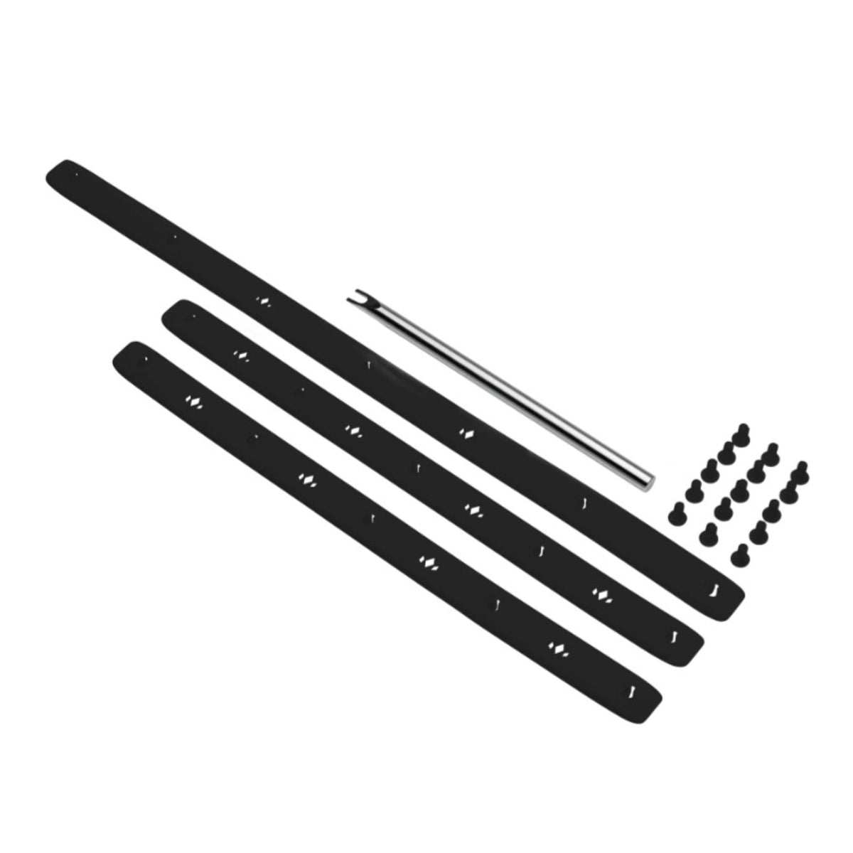Pickleball paddle bumper guard replacement kit including multiple protective strips, fasteners, and an installation tool.