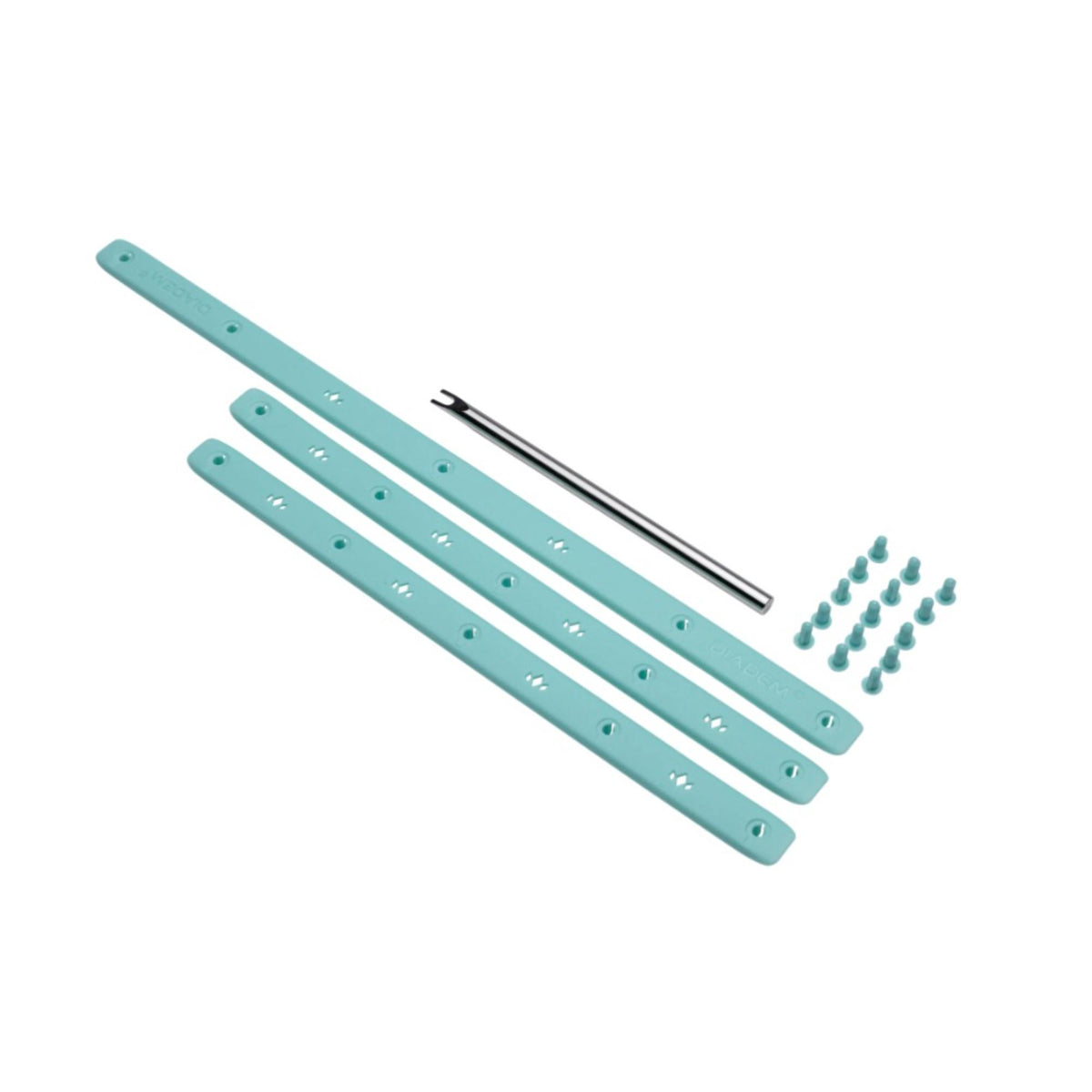Pickleball paddle bumper guard replacement kit including multiple protective strips, fasteners, and an installation tool.
