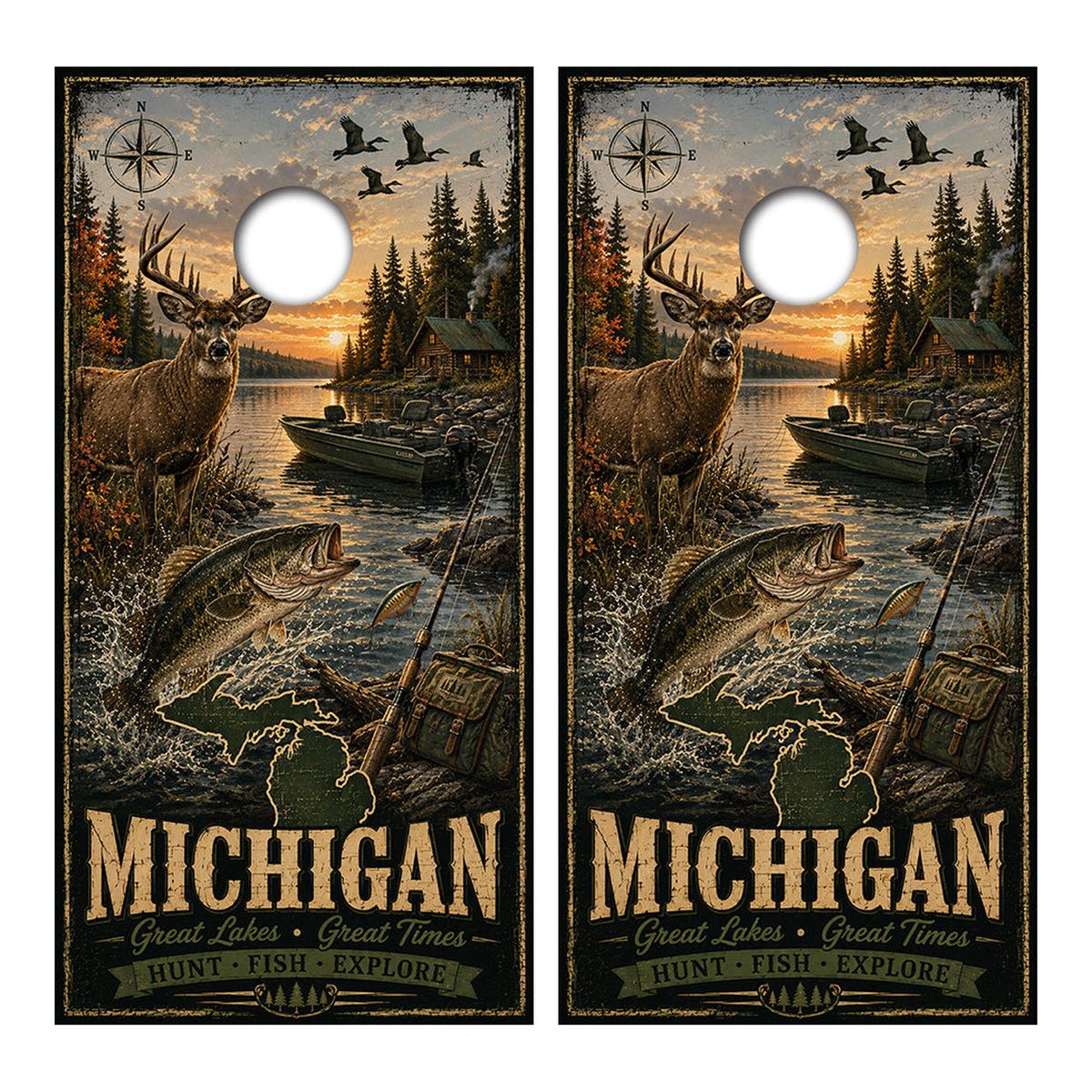 Michigan Hunt Fish Explore Cornhole Design - Corn5076 - Great Call Athletics