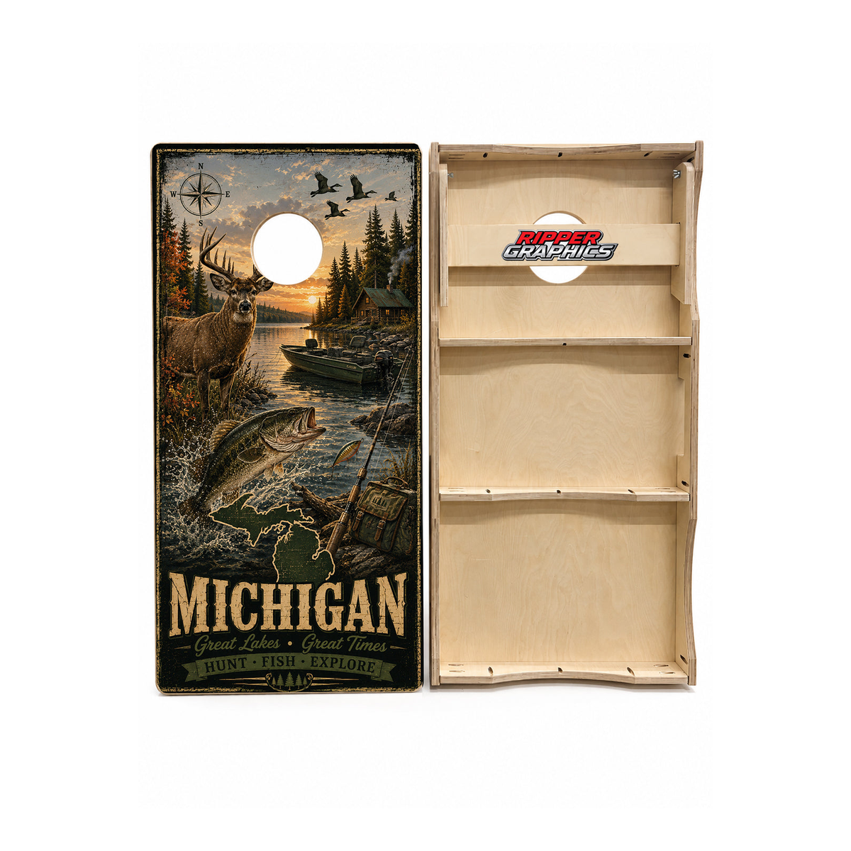 Michigan Hunt Fish Explore Cornhole Design - CH5076 - Great Call Athletics
