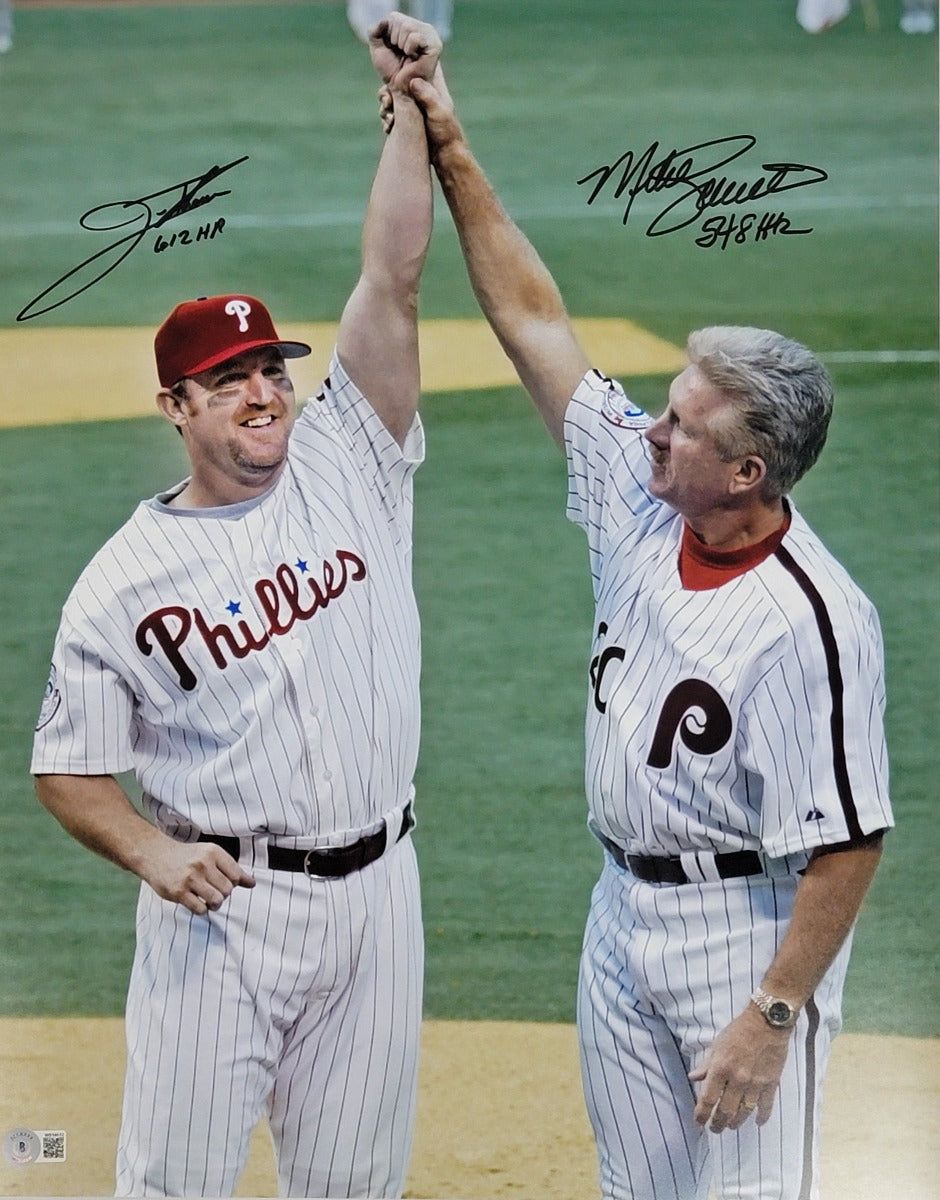 Jim Thome & Mike Schmidt Autographed Philadelphia Phillies 16x20 Photo W/ 612 HR / 548 HR Beckett Witnessed