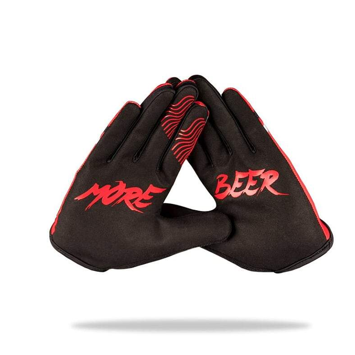 "MORE BEER" MTB Gloves - 4-way stretch, phone swipe, snarky graphics - Great Call Athletics