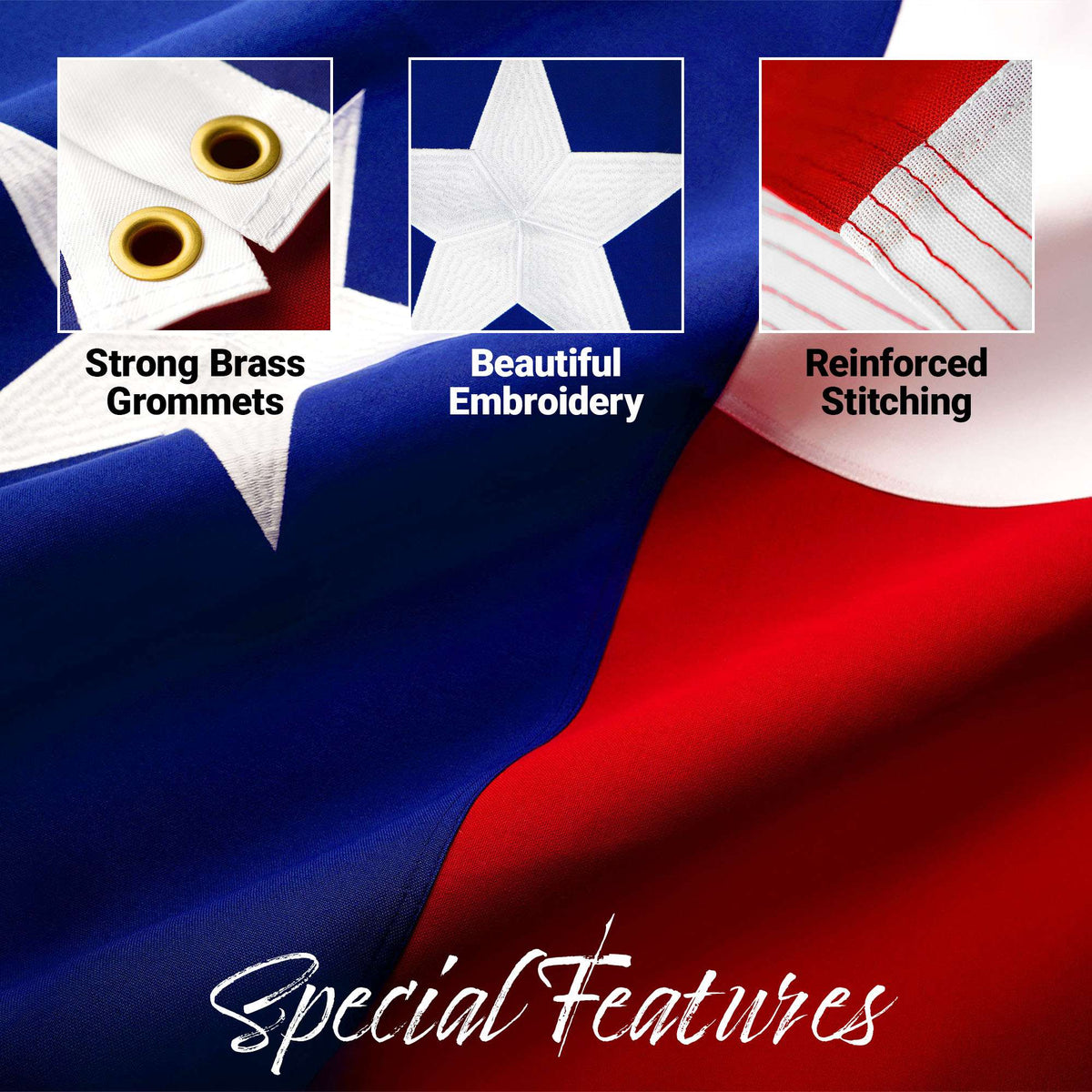 Texas State Flag 220GSM Embroidered Spun Polyester 3x5 Ft - View 4