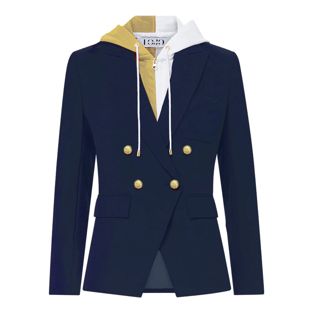 Gold & White Navy Hooded Blazer Jacket