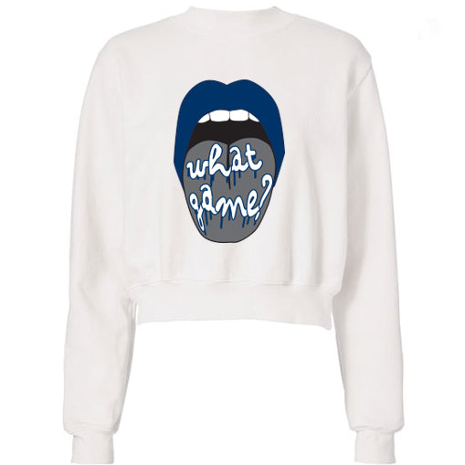 Navy & Gray What Game Lips Cropped Sweatshirt