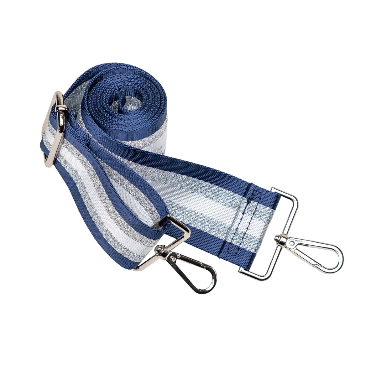Navy/White/Silver Strap with Silver Hardware
