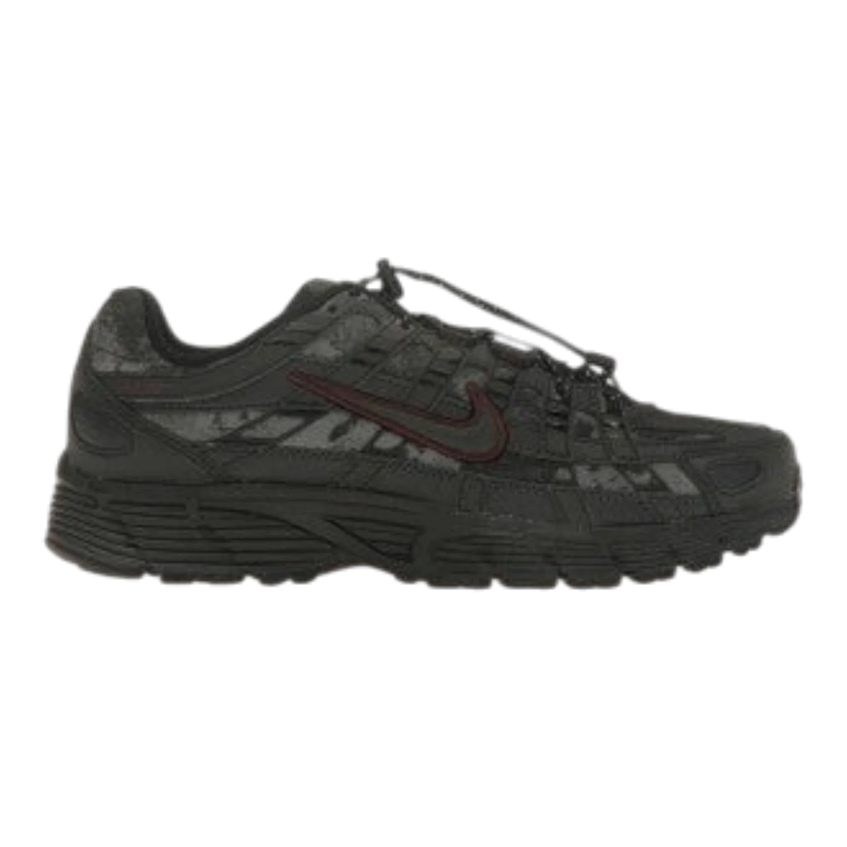 Nike P-6000 Women's Sneakers — Black/Burgundy Mesh Low-Top