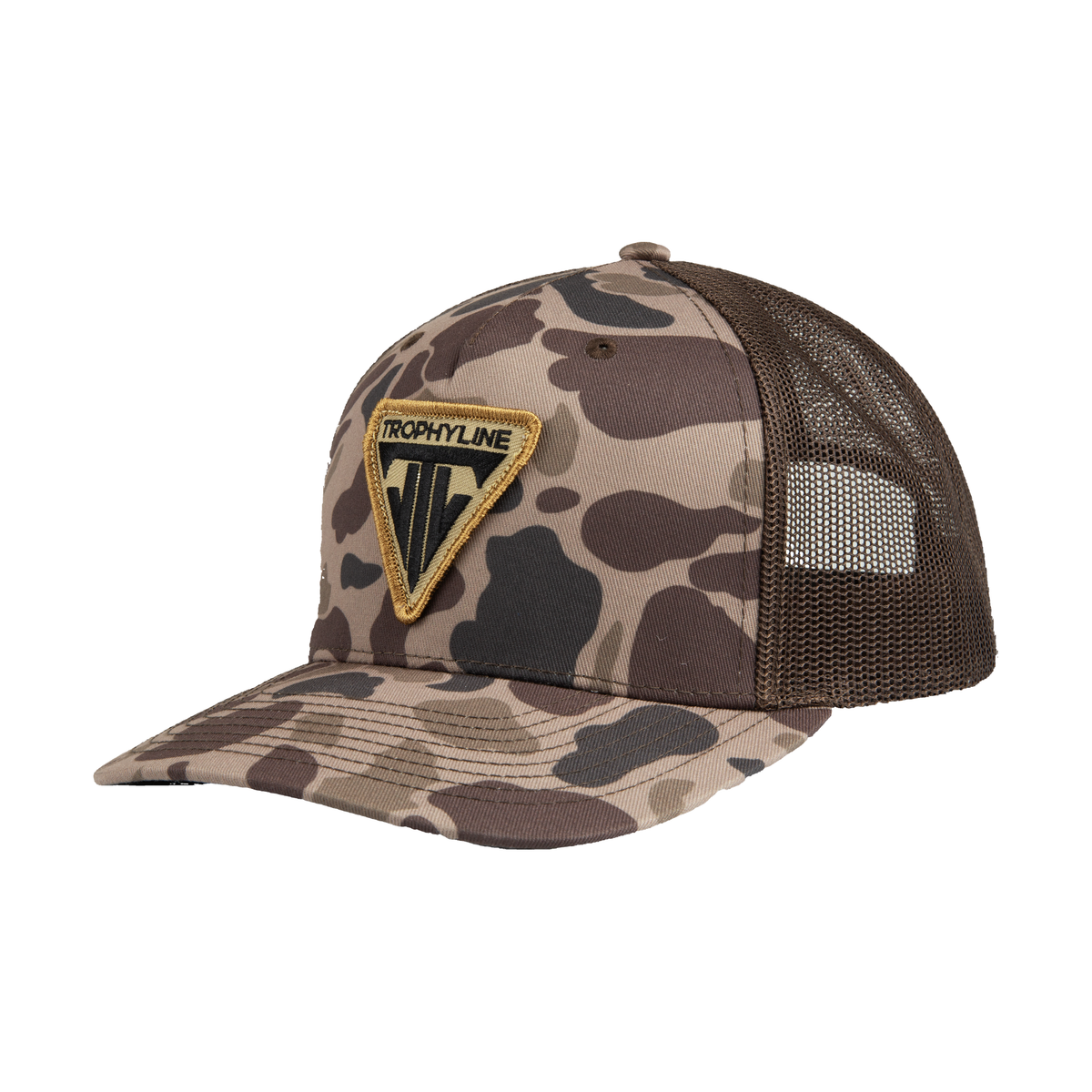 Old School Camo Patch Hat in Brown Camo - front three-quarter view
