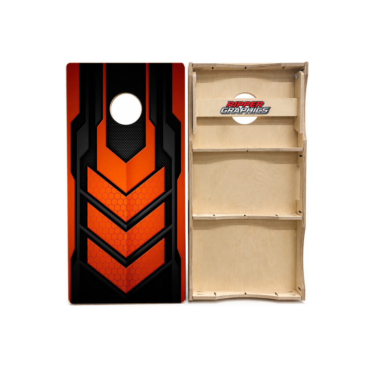 Orange Black Honeycomb Cornhole Design product photo