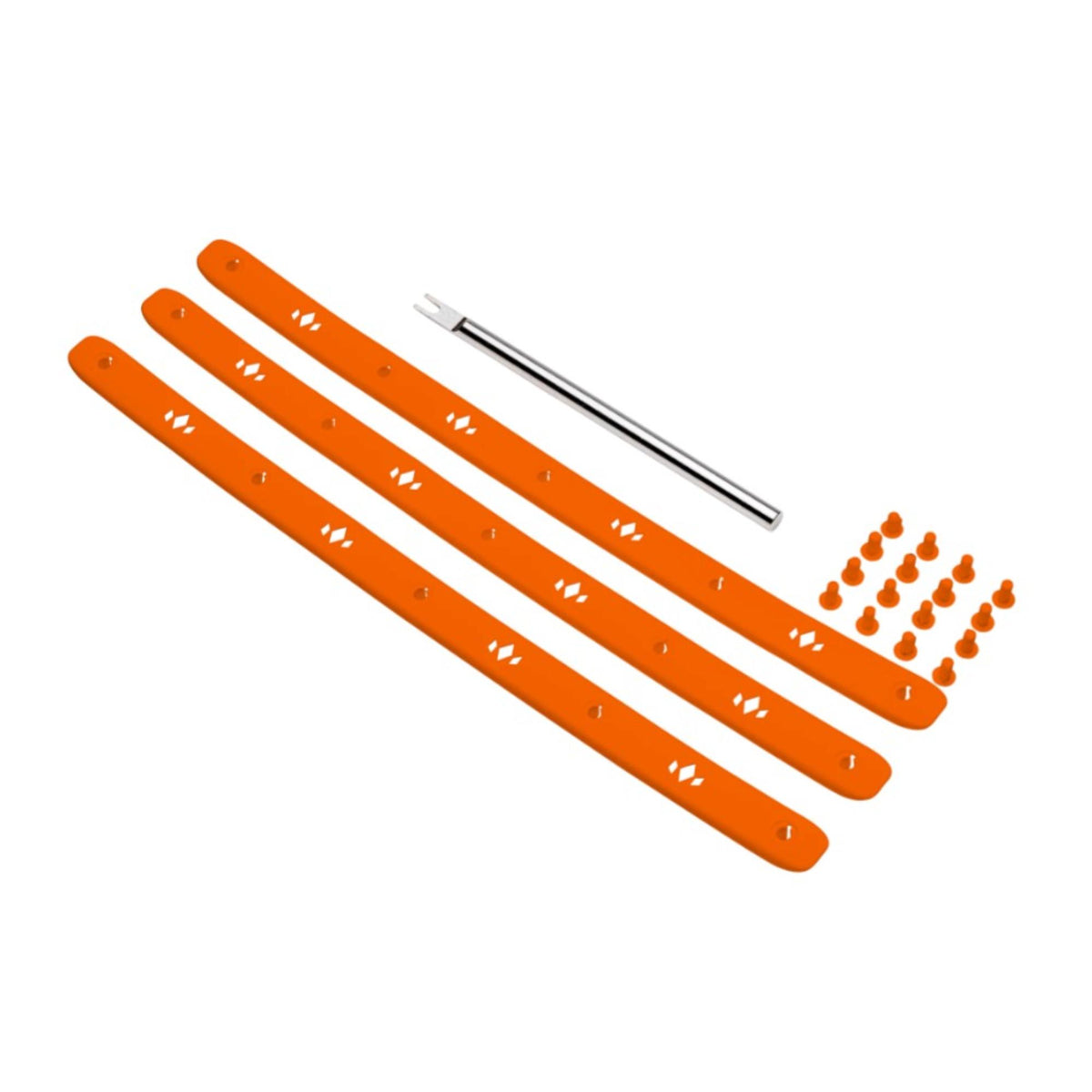 Pickleball paddle bumper guard replacement kit including multiple protective strips, fasteners, and an installation tool.