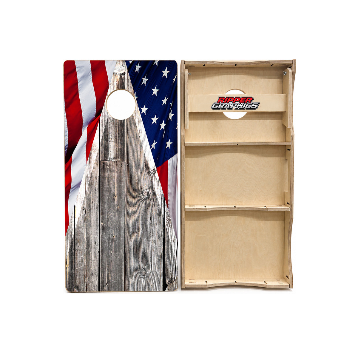 Patriotic Flag & Barnwood Cornhole Design product photo