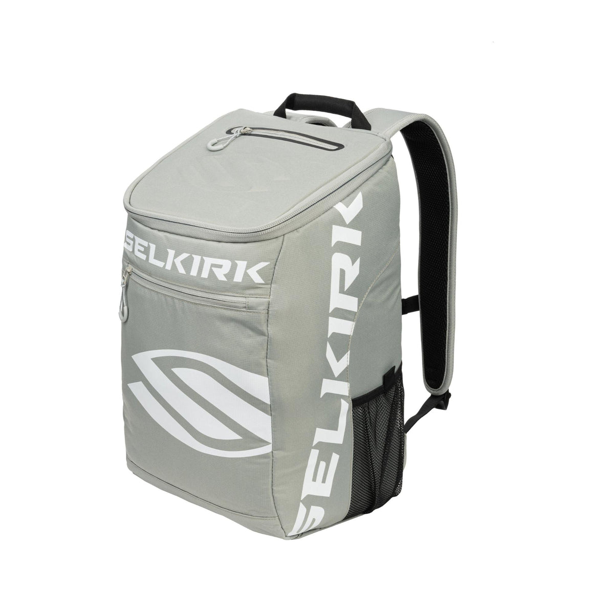 Selkirk Sport Core Line Team pickleball backpack with structured design, multiple zippered compartments, padded shoulder straps, and side mesh pocket for equipment storage.