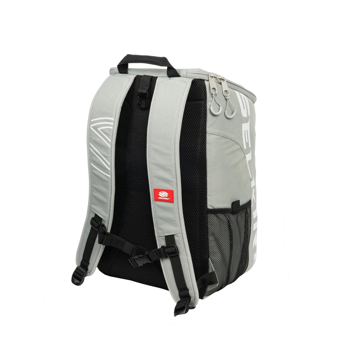 Selkirk Sport Core Line Team pickleball backpack with structured design, multiple zippered compartments, padded shoulder straps, and side mesh pocket for equipment storage.