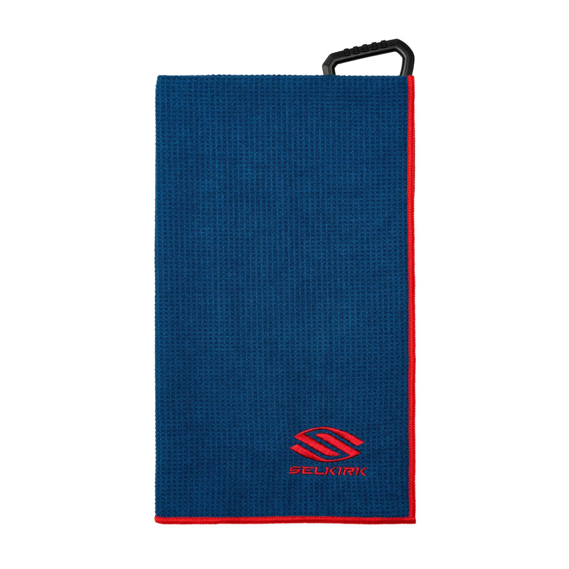 Selkirk Sport players’ pickleball towel set with textured fabric, stitched edges, and attached clip, shown in a stacked arrangement.