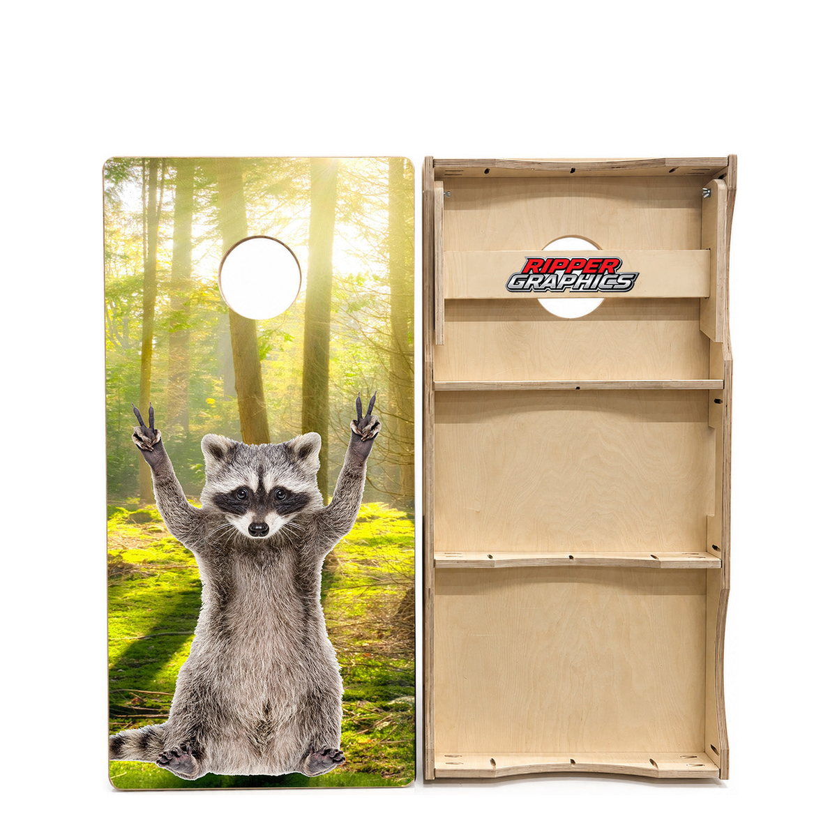 Peace Sign Raccoon Cornhole Design product photo