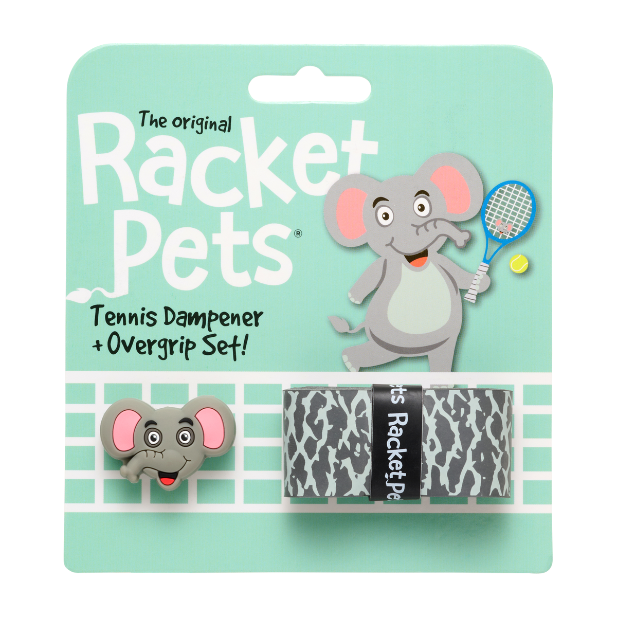 Racket Pets Tennis Overgrip and Dampener Set in Elephant - package front view