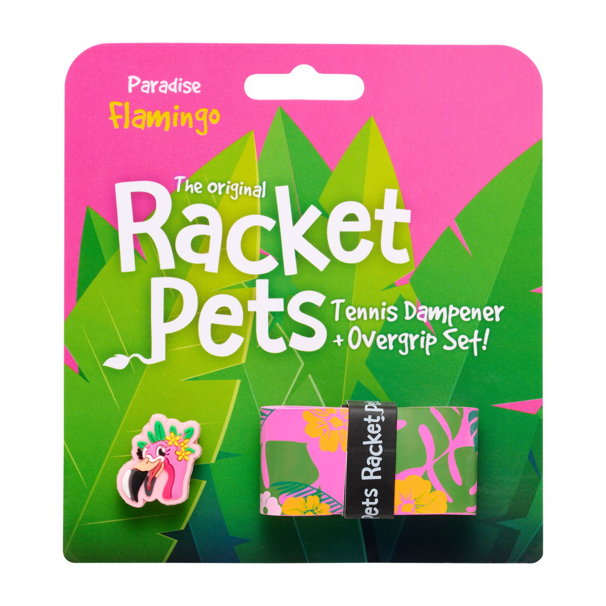 Racket Pets Tennis Overgrip and Dampener Set in Flamingo - package front view