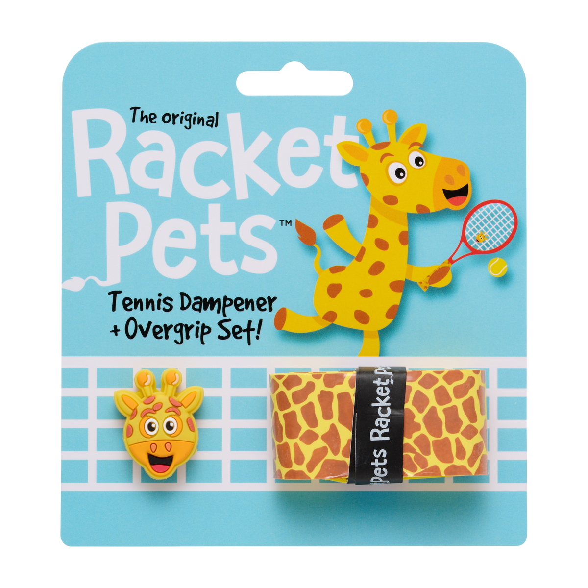 Racket Pets Tennis Overgrip and Dampener Set in Giraffe - package front view