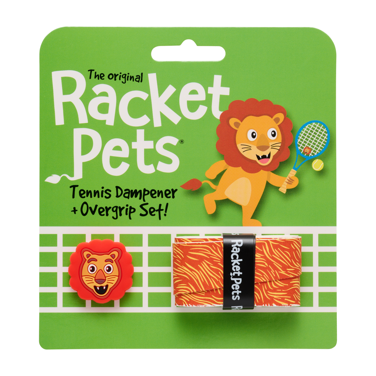 Racket Pets Tennis Overgrip and Dampener Set in Lion - package front view