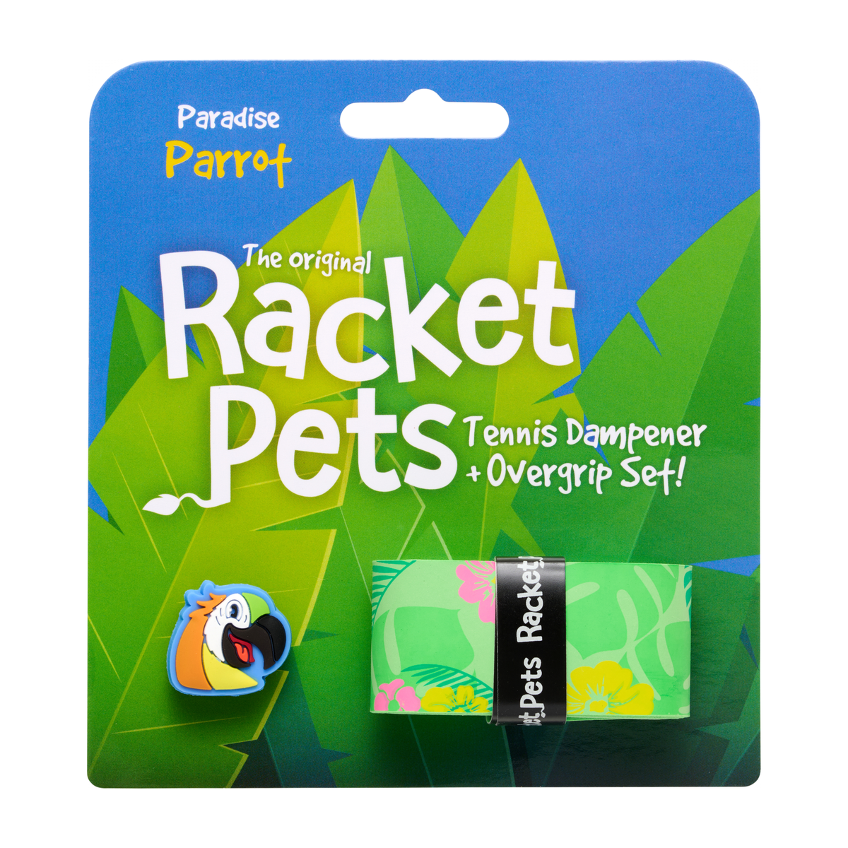 Racket Pets Tennis Overgrip and Dampener Set in Parrot - package front view