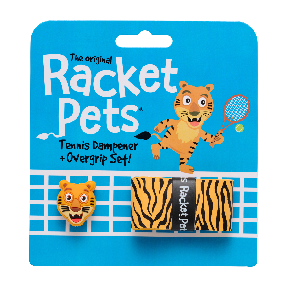 Racket Pets Tennis Overgrip and Dampener Set in Tiger - package front view
