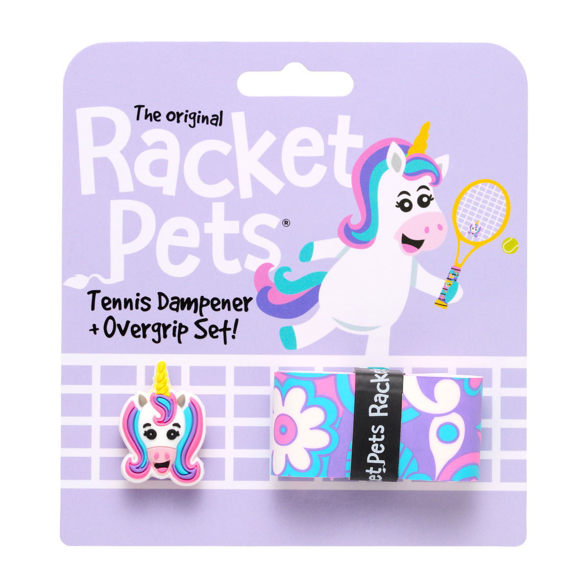 Racket Pets Tennis Overgrip and Dampener Set in Unicorn - package front view