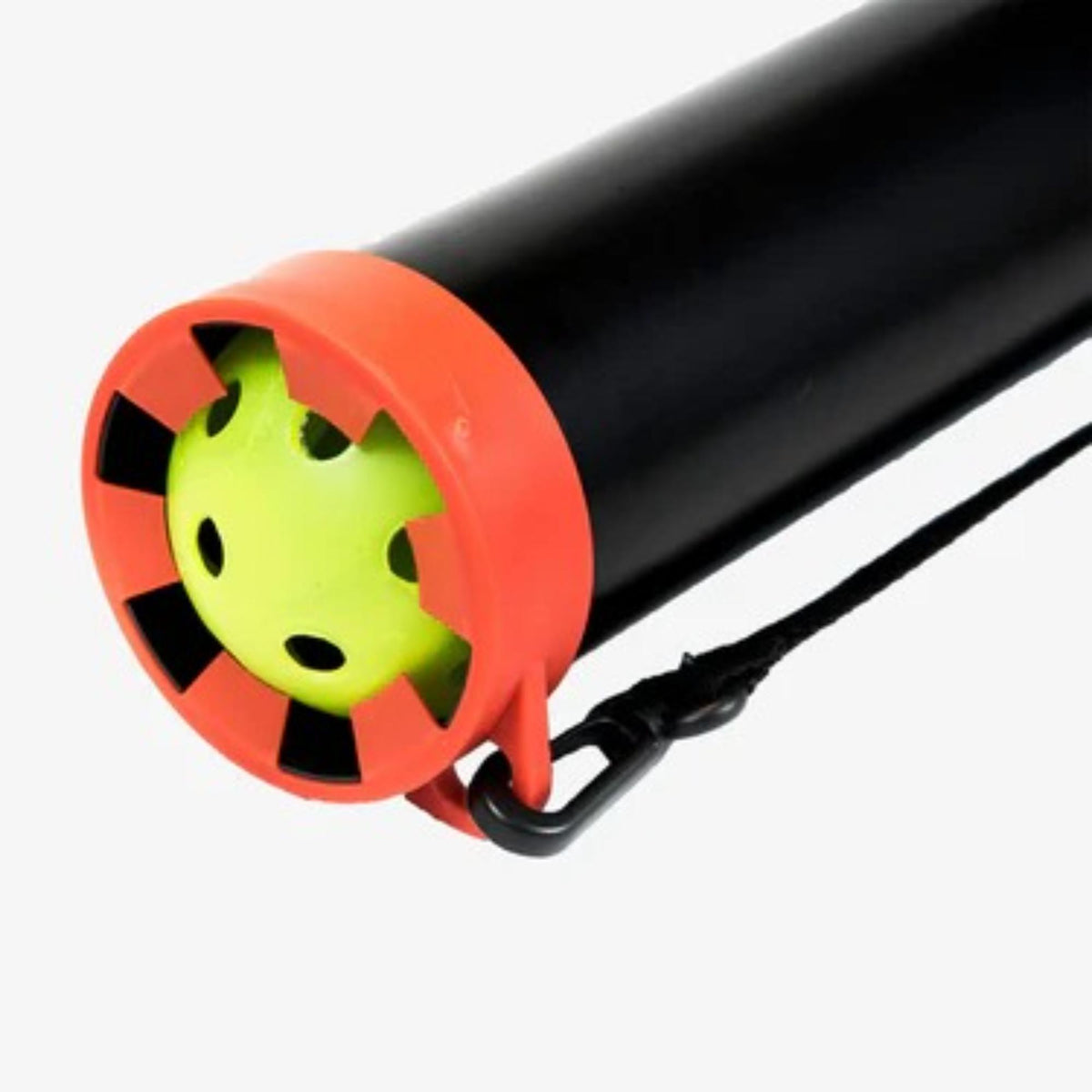 Portable pickleball ball tube with secure lid and shoulder strap, designed for easy storage and transport of pickleballs.