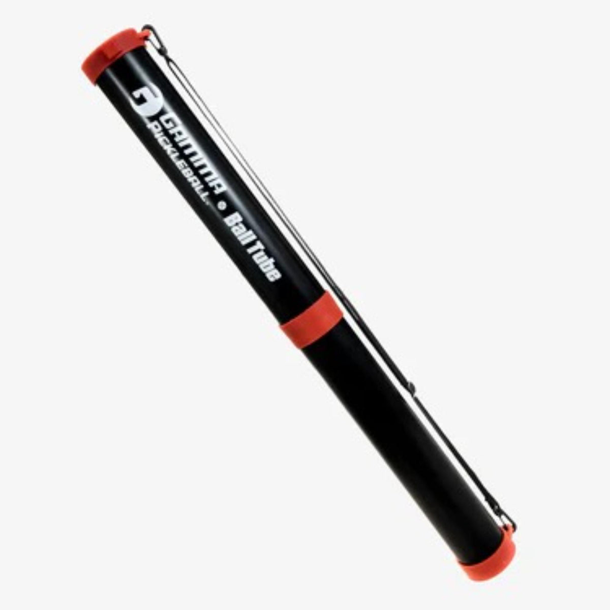 Portable pickleball ball tube with secure lid and shoulder strap, designed for easy storage and transport of pickleballs.