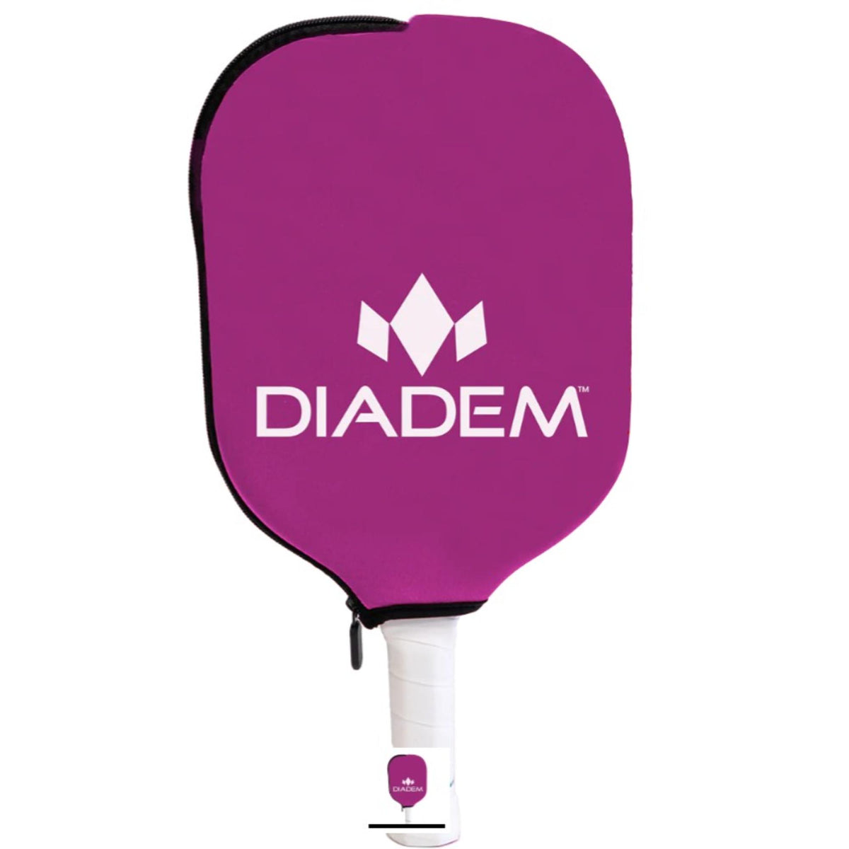 Diadem paddle cover with a zippered design and large front logo, shown fitted over a paddle with handle visible.
