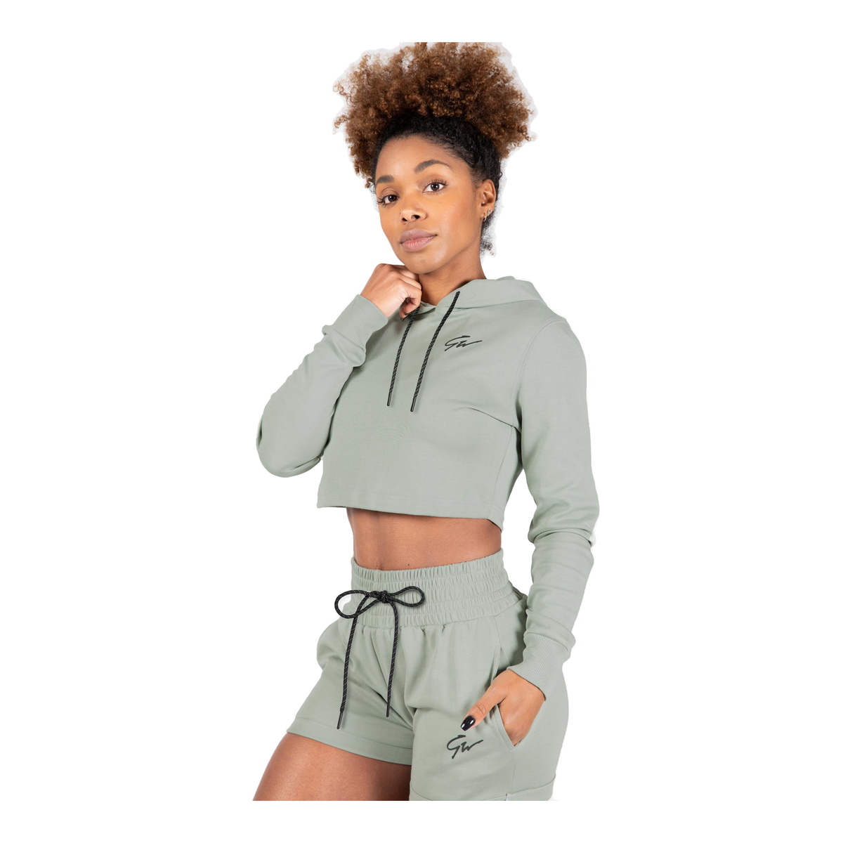 Pixley Crop Top Hoodie - Light Green product photo