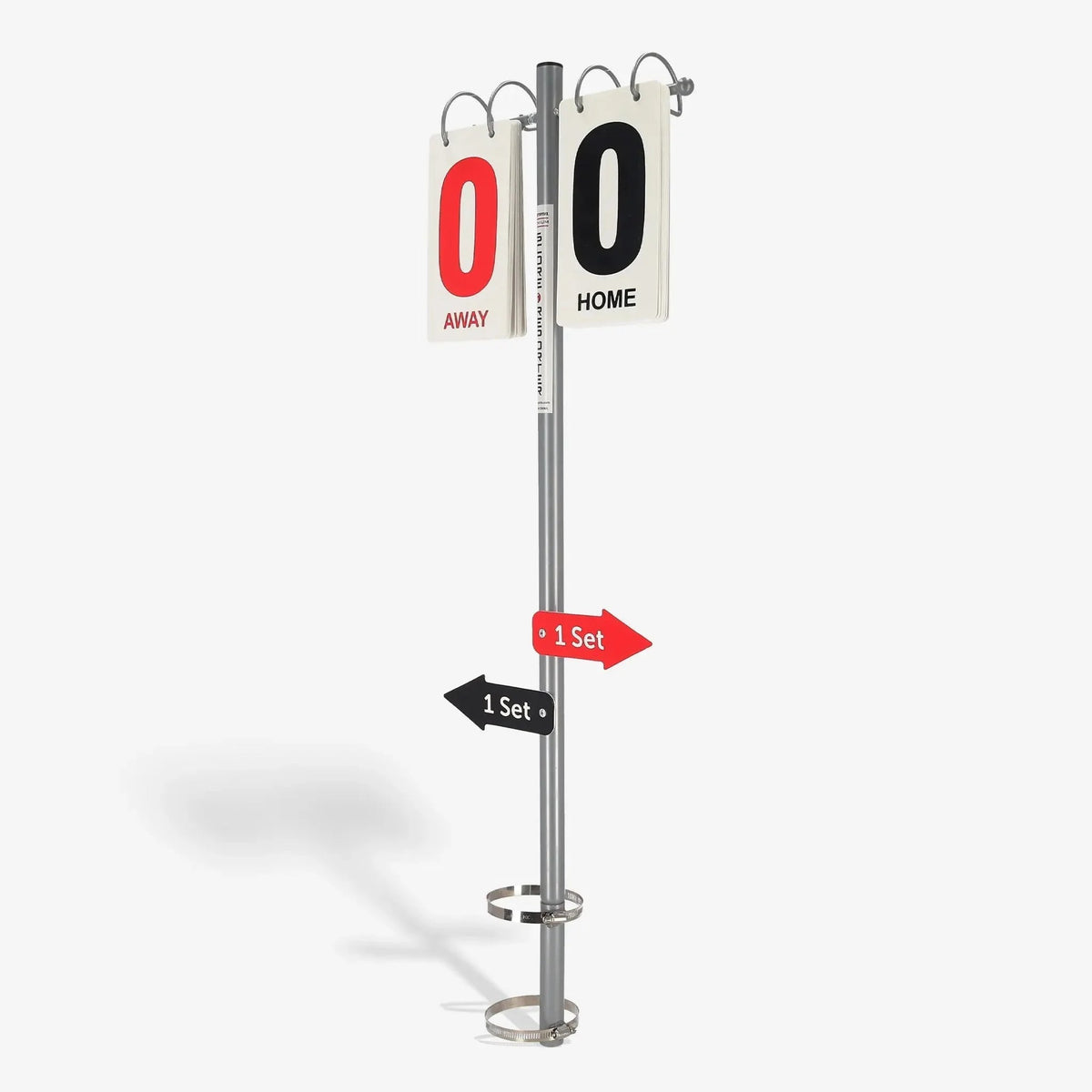 Portable tennis score reporter with flip number cards and directional set indicators, designed to track and display match scores on court.